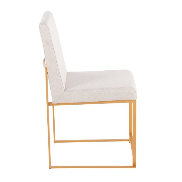 Fuji Gold Steel Beige Fabric Contemporary High Back Chairs Set of 2 3