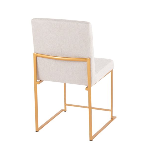 Fuji Gold Steel Beige Fabric Contemporary High Back Chairs Set of 2 4