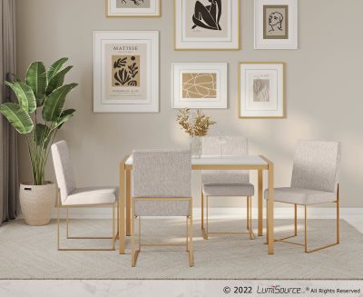 Fuji Gold Steel Beige Fabric Contemporary High Back Chairs (Set of 2)