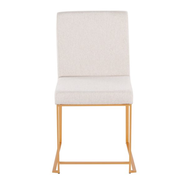 Fuji Gold Steel Beige Fabric Contemporary High Back Chairs Set of 2 6