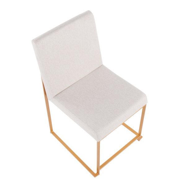 Fuji Gold Steel Beige Fabric Contemporary High Back Chairs Set of 2 7