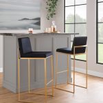 Fuji Gold Steel Black Faux Leather Contemporary Barstools (Set of 2) 13 Fuji Gold Steel Black Faux Leather Contemporary Barstools (Set of 2)