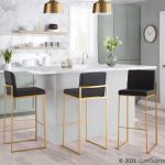 Fuji Gold Steel Black Faux Leather Contemporary Barstools (Set of 2) 12 Fuji Gold Steel Black Faux Leather Contemporary Barstools (Set of 2)