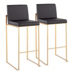 Fuji Gold Steel Black Faux Leather Contemporary Barstools (Set of 2) 15 Fuji Gold Steel Black Faux Leather Contemporary Barstools (Set of 2)