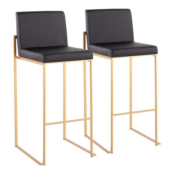 Fuji Gold Steel Black Faux Leather Contemporary Barstools Set of 2 3