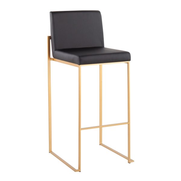 Fuji Gold Steel Black Faux Leather Contemporary Barstools Set of 2 4