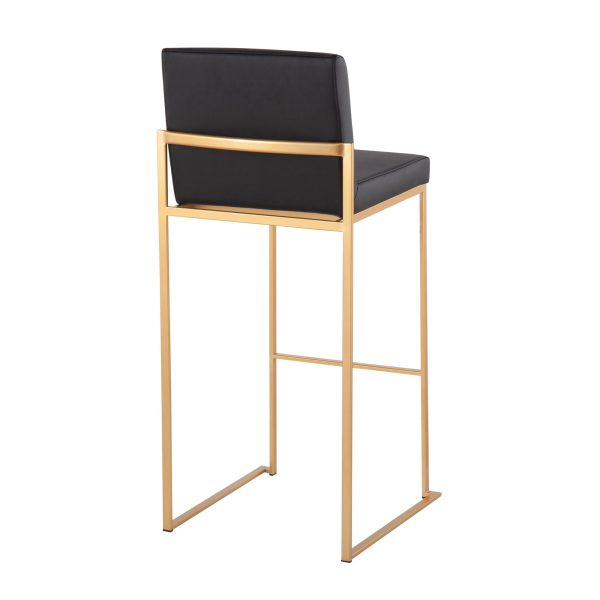Fuji Gold Steel Black Faux Leather Contemporary Barstools Set of 2 6