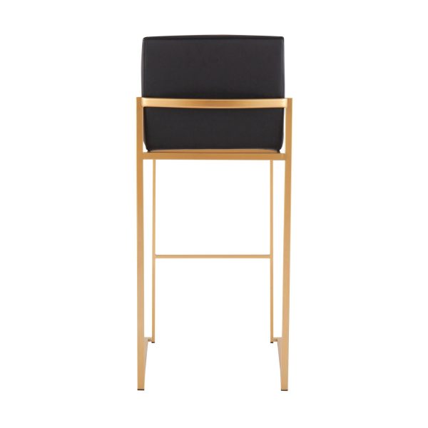 Fuji Gold Steel Black Faux Leather Contemporary Barstools Set of 2 7