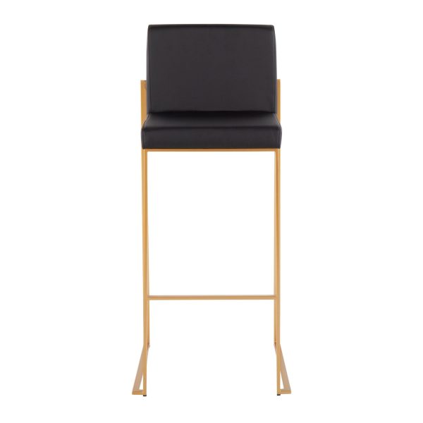 Fuji Gold Steel Black Faux Leather Contemporary Barstools Set of 2 8