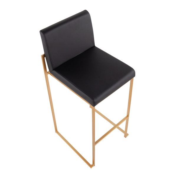 Fuji Gold Steel Black Faux Leather Contemporary Barstools Set of 2 9