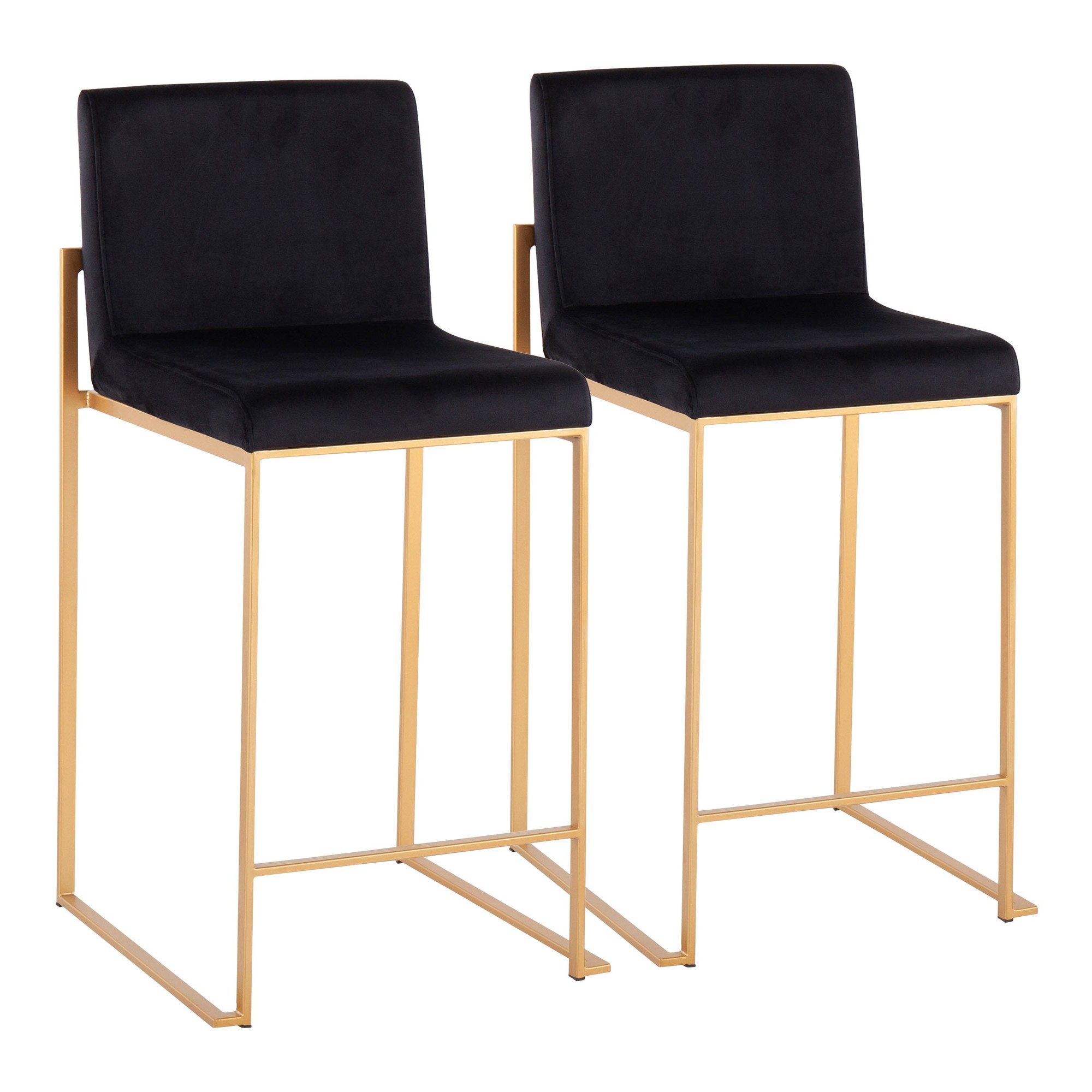 Fuji Gold Steel Black Velvet Contemporary Counter Stool (Set of 2) 4 Fuji Gold Steel Black Velvet Contemporary Counter Stool (Set of 2) - Image 4