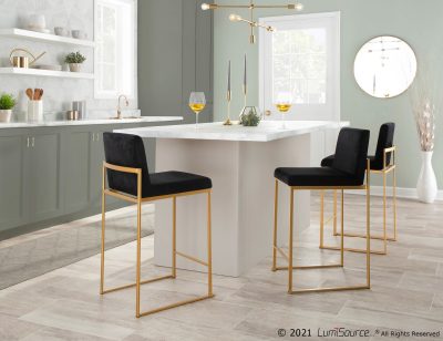 Fuji Gold Steel Black Velvet Contemporary Counter Stool (Set of 2)