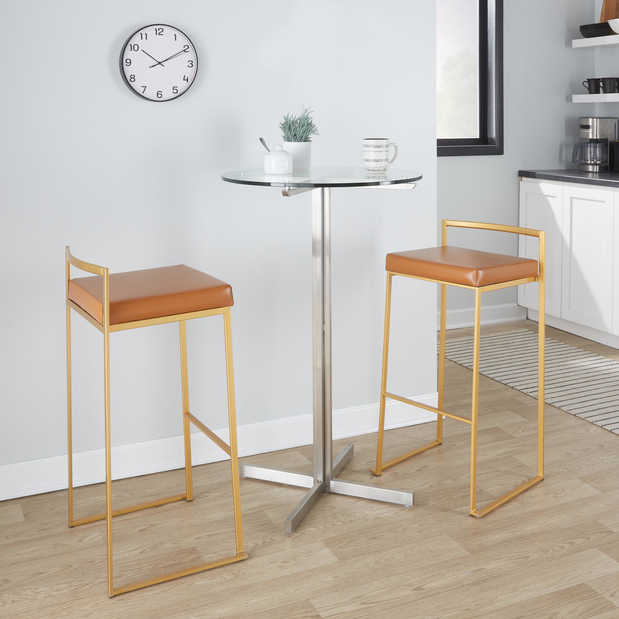 Fuji Gold Steel Camel Faux Leather Contemporary Barstools (Set of 2) 2 Fuji Gold Steel Camel Faux Leather Contemporary Barstools (Set of 2) - Image 2
