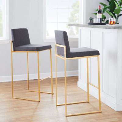 Fuji Gold Steel Charcoal Contemporary High Back Bar Stools (Set of 2)