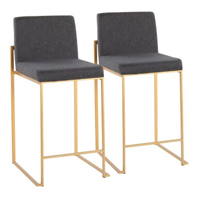 Fuji Gold Steel Charcoal Fabric Contemporary Counter Stools (Set of 2)