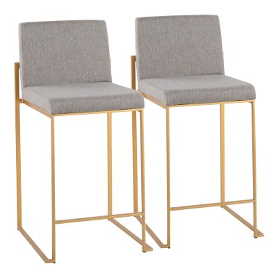 Fuji Gold Steel Grey Fabric High Back Counter Stools (Set of 2)