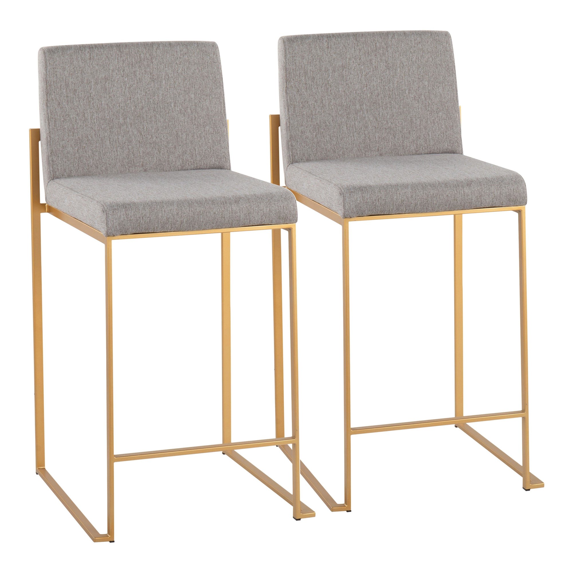 Fuji Gold Steel Grey Fabric High Back Counter Stools (Set of 2) 1 Fuji Gold Steel Grey Fabric High Back Counter Stools (Set of 2)
