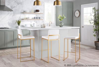 Fuji Gold Steel White Velvet Contemporary High Back Barstools (Set of 2)