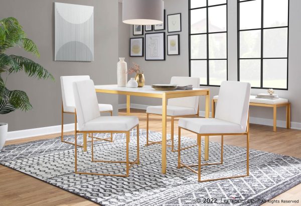 Fuji Gold White Velvet Contemporary High Back Dining Chairs Set of 2 1