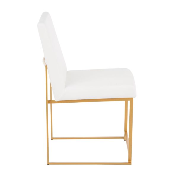 Fuji Gold White Velvet Contemporary High Back Dining Chairs Set of 2 10
