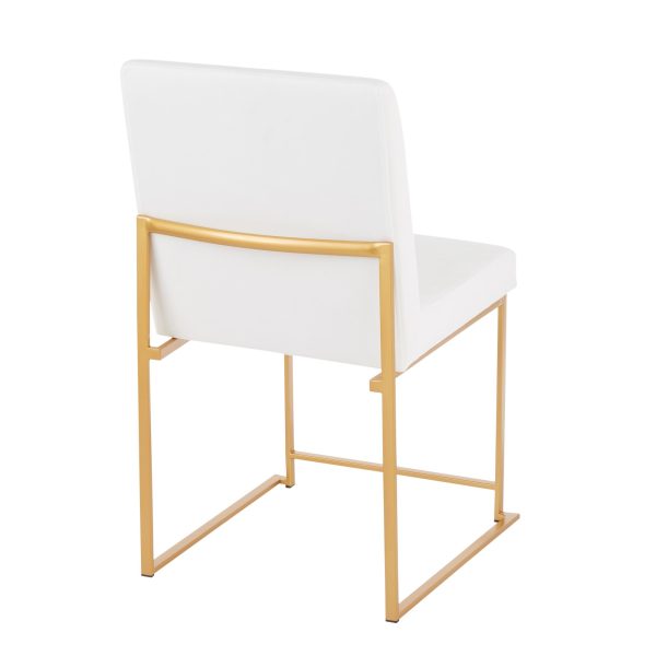 Fuji Gold White Velvet Contemporary High Back Dining Chairs Set of 2 11