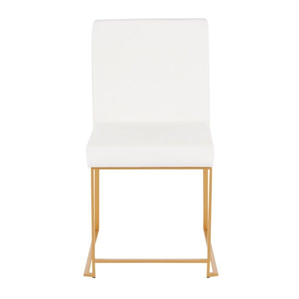 Fuji Gold White Velvet Contemporary High Back Dining Chairs Set of 2 13