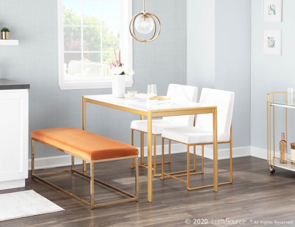 Fuji Gold White Velvet Contemporary High Back Dining Chairs Set of 2 2