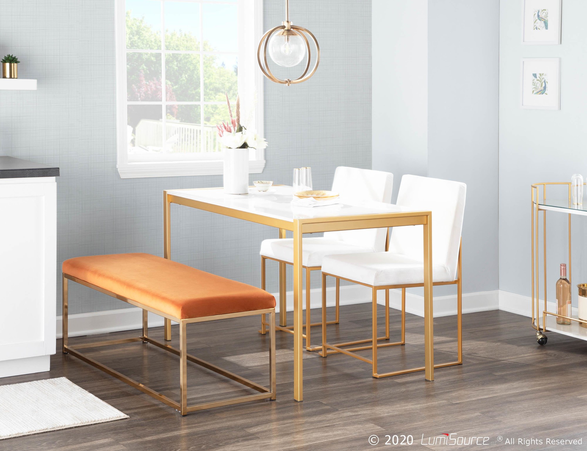 Fuji Gold White Velvet Contemporary High Back Dining Chairs (Set of 2) 3 Fuji Gold White Velvet Contemporary High Back Dining Chairs (Set of 2) - Image 3