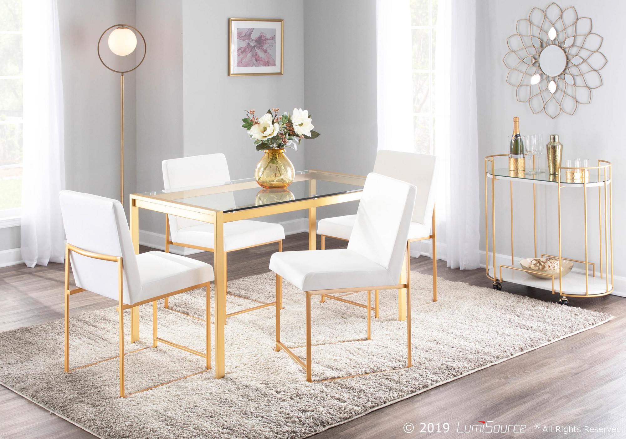 Fuji Gold White Velvet Contemporary High Back Dining Chairs (Set of 2) 4 Fuji Gold White Velvet Contemporary High Back Dining Chairs (Set of 2) - Image 4