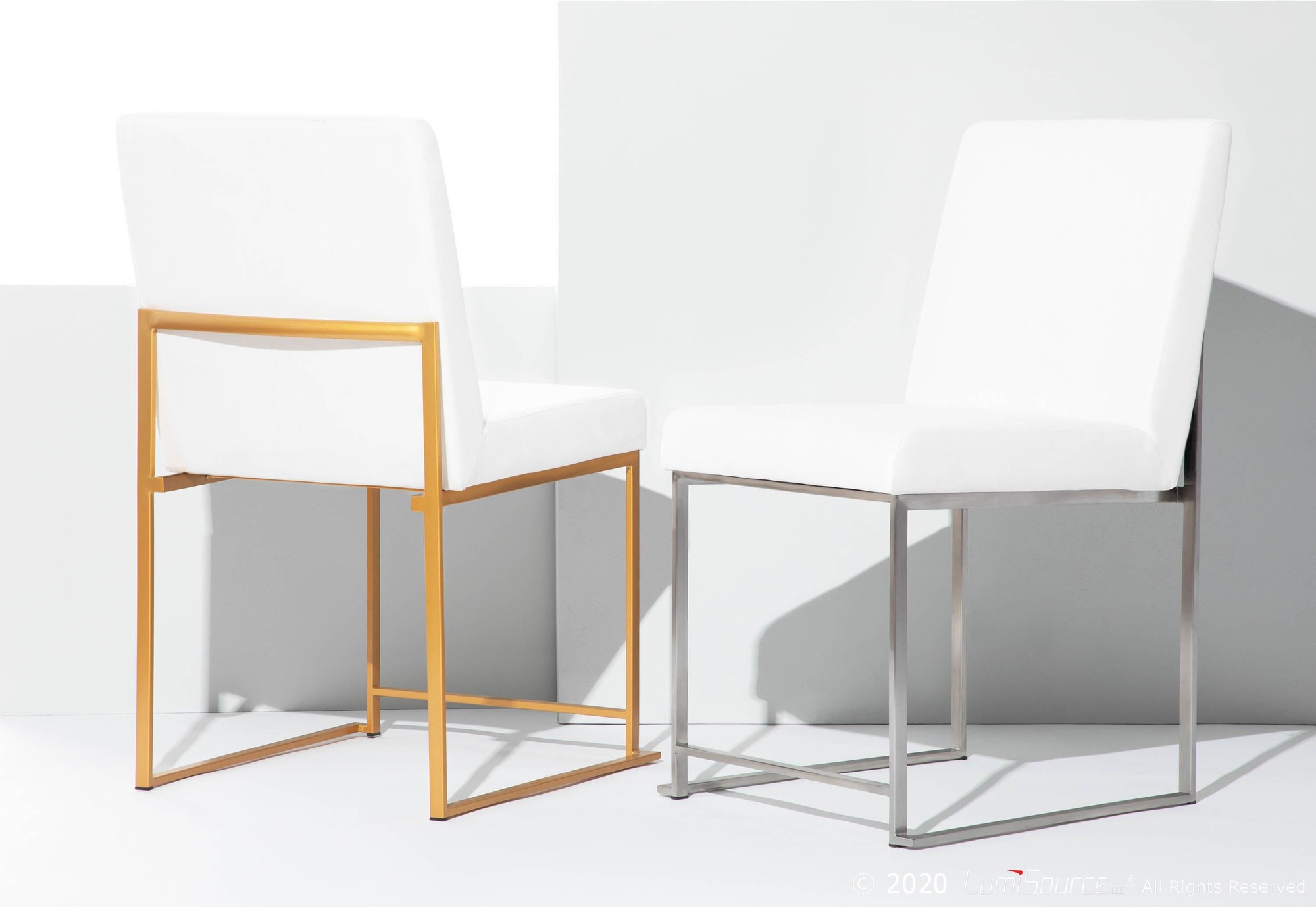 Fuji Gold White Velvet Contemporary High Back Dining Chairs (Set of 2) 6 Fuji Gold White Velvet Contemporary High Back Dining Chairs (Set of 2) - Image 6