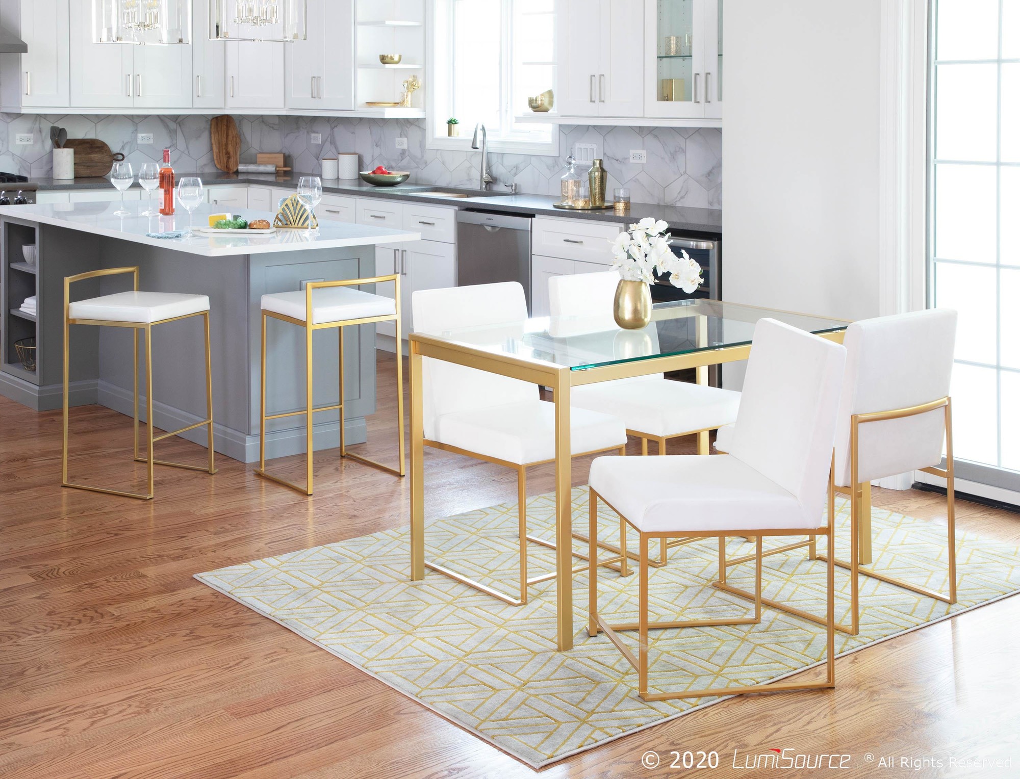 Fuji Gold White Velvet Contemporary High Back Dining Chairs (Set of 2) 7 Fuji Gold White Velvet Contemporary High Back Dining Chairs (Set of 2) - Image 7