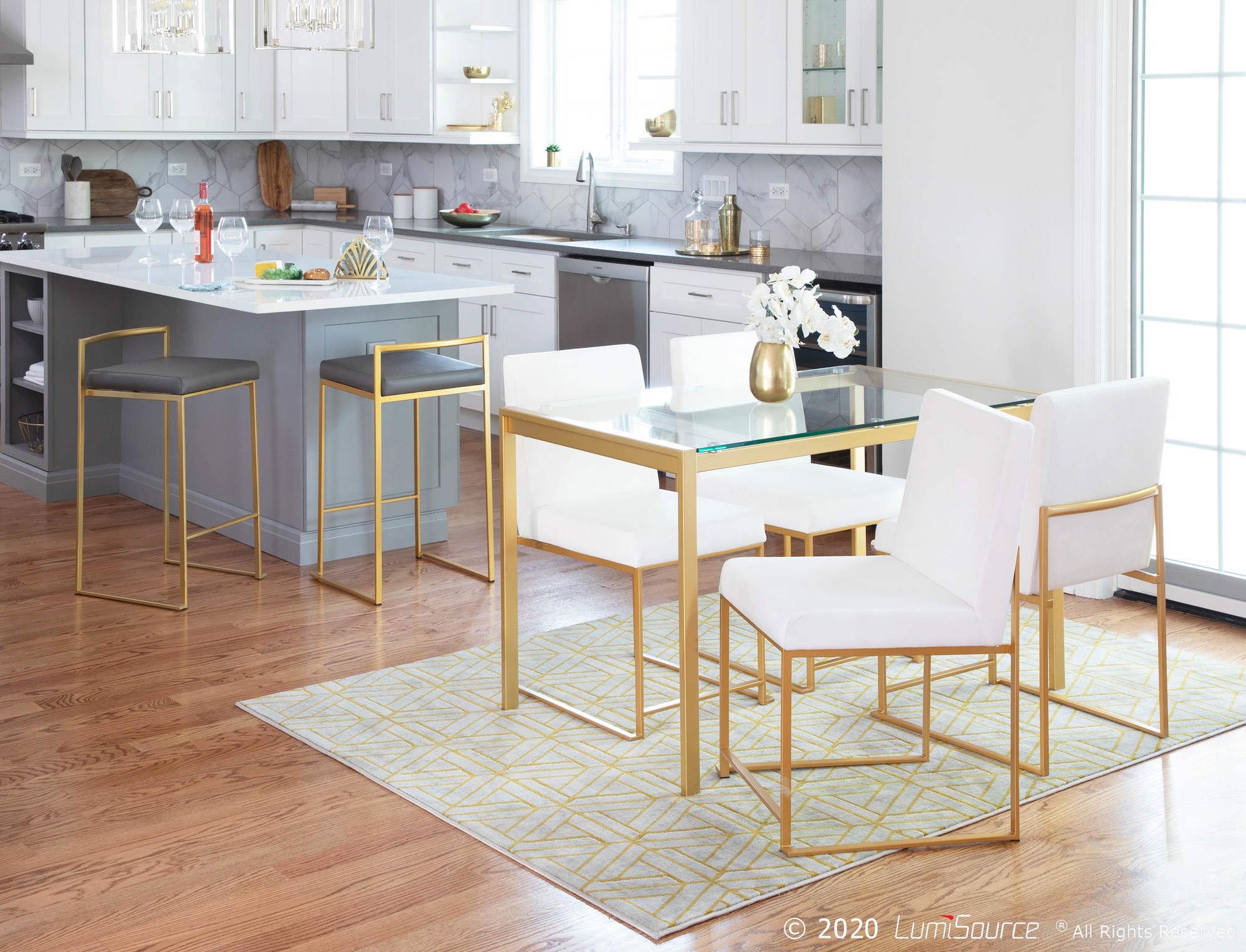 Fuji Gold White Velvet Contemporary High Back Dining Chairs (Set of 2) 8 Fuji Gold White Velvet Contemporary High Back Dining Chairs (Set of 2) - Image 8