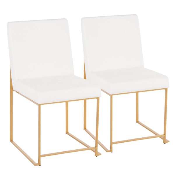 Fuji Gold White Velvet Contemporary High Back Dining Chairs Set of 2 8