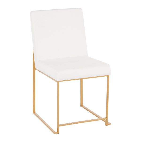 Fuji Gold White Velvet Contemporary High Back Dining Chairs Set of 2 9