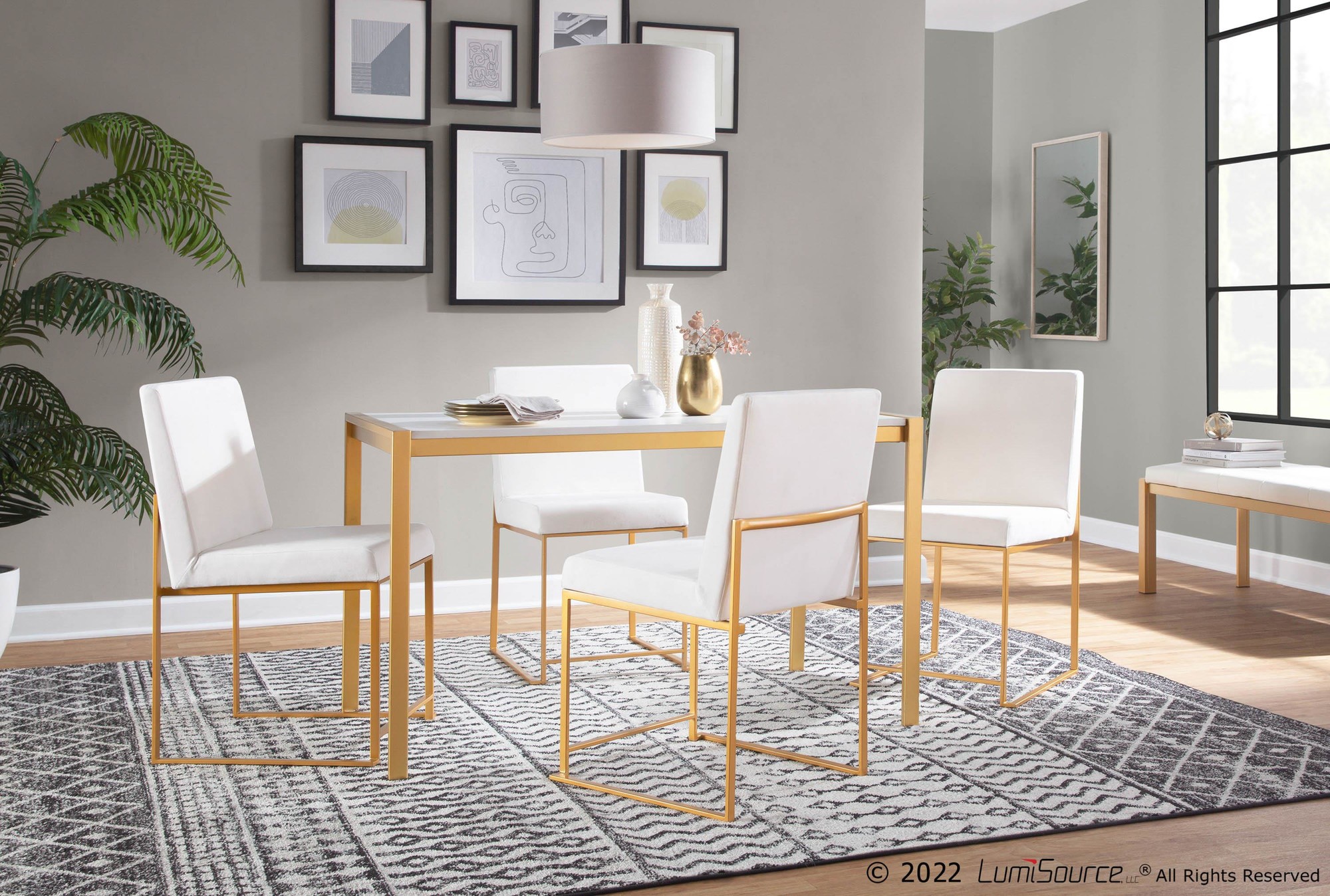 Fuji Gold White Velvet Contemporary High Back Dining Chairs (Set of 2) 1 Fuji Gold White Velvet Contemporary High Back Dining Chairs (Set of 2)
