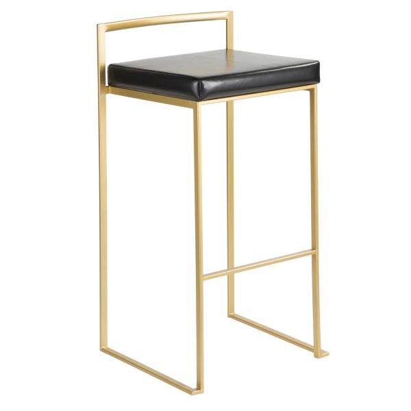 Fuji Gold and Black Faux Leather Contemporary Barstools Set of 2 3