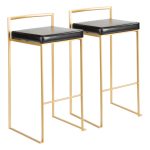 Fuji Gold and Black Faux Leather Contemporary Barstools (Set of 2) 17 Fuji Gold and Black Faux Leather Contemporary Barstools (Set of 2)