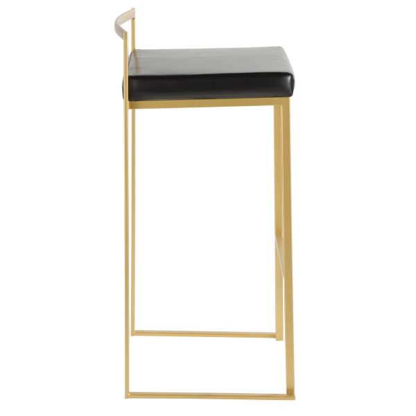 Fuji Gold and Black Faux Leather Contemporary Barstools Set of 2 5