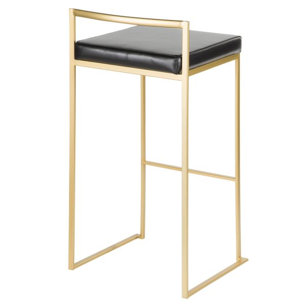 Fuji Gold and Black Faux Leather Contemporary Barstools Set of 2 6