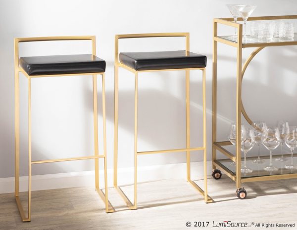 Fuji Gold and Black Faux Leather Contemporary Barstools Set of 2