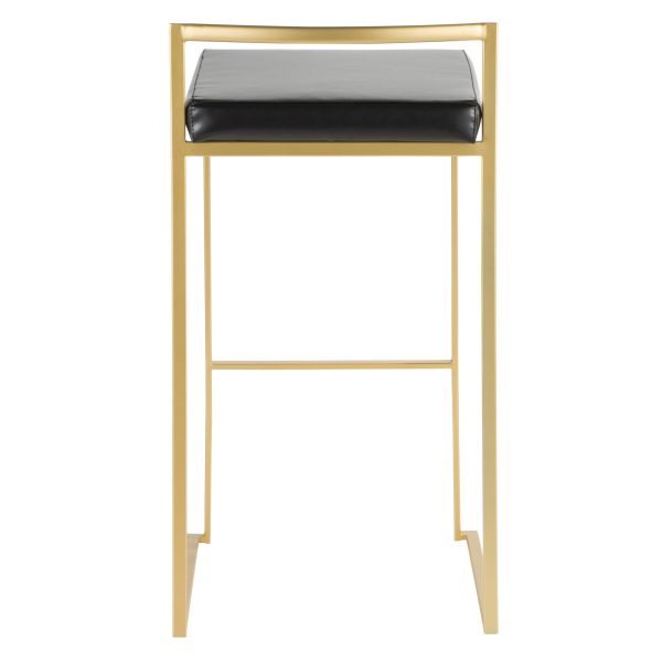Fuji Gold and Black Faux Leather Contemporary Barstools Set of 2 7