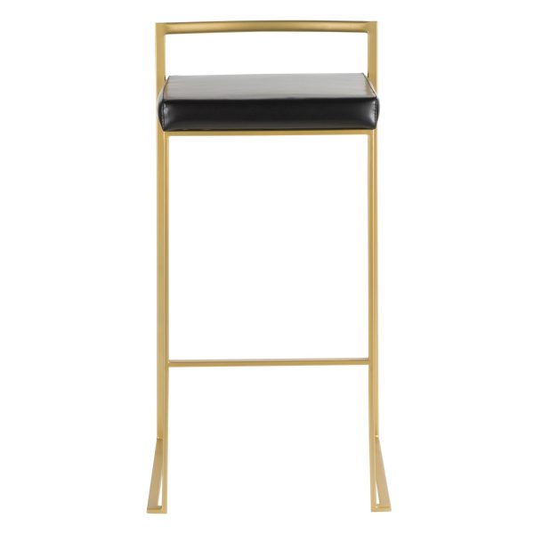 Fuji Gold and Black Faux Leather Contemporary Barstools Set of 2 8