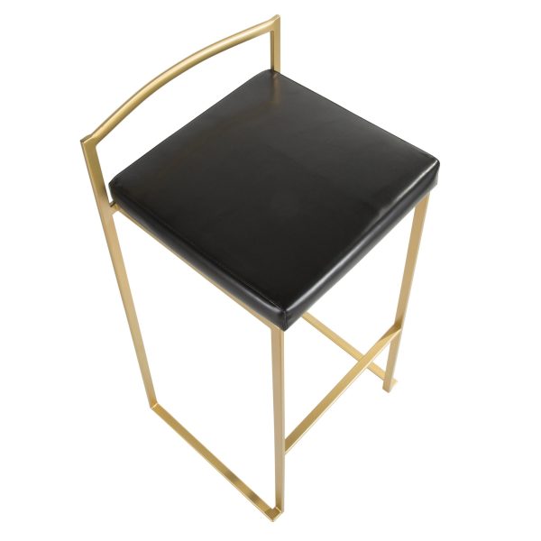 Fuji Gold and Black Faux Leather Contemporary Barstools Set of 2 9