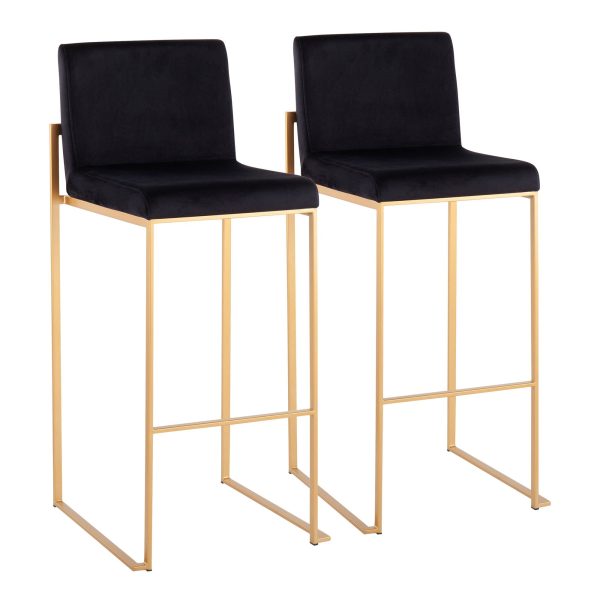 Fuji Gold and Black Velvet Contemporary High Back Barstool Set of 2 2