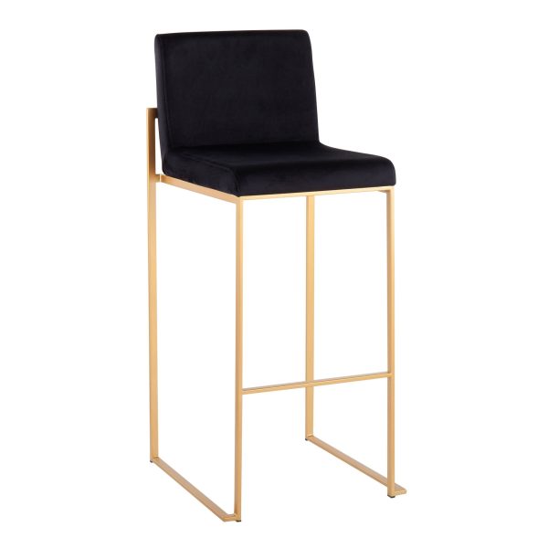 Fuji Gold and Black Velvet Contemporary High Back Barstool Set of 2 3