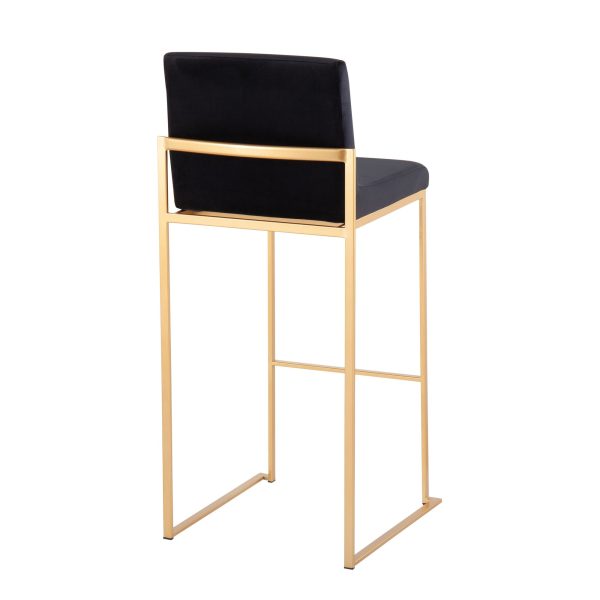 Fuji Gold and Black Velvet Contemporary High Back Barstool Set of 2 5