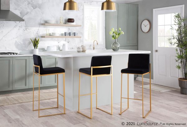 Fuji Gold and Black Velvet Contemporary High Back Barstool Set of 2