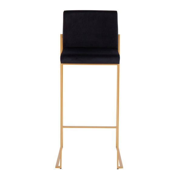 Fuji Gold and Black Velvet Contemporary High Back Barstool Set of 2 7