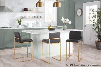 Fuji Gold and Grey Contemporary High Back Counter Stools (Set of 2)