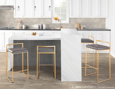 Fuji Gold and Grey Faux Leather Contemporary Counter Stool (Set of 2)